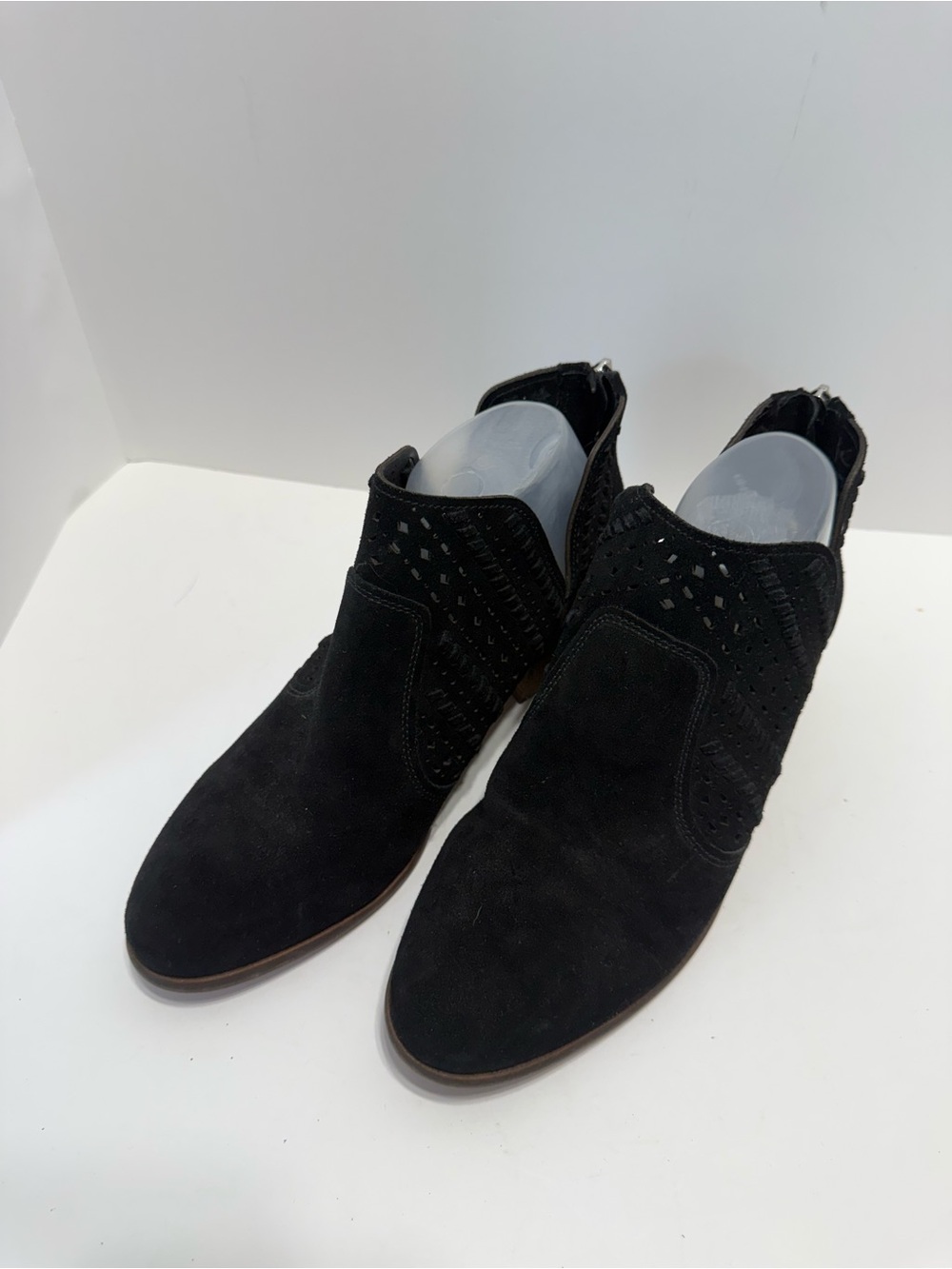 Vince Camuto Prasata Black Suede Cutout Ankle Booties, Western, Whimsygoth 10